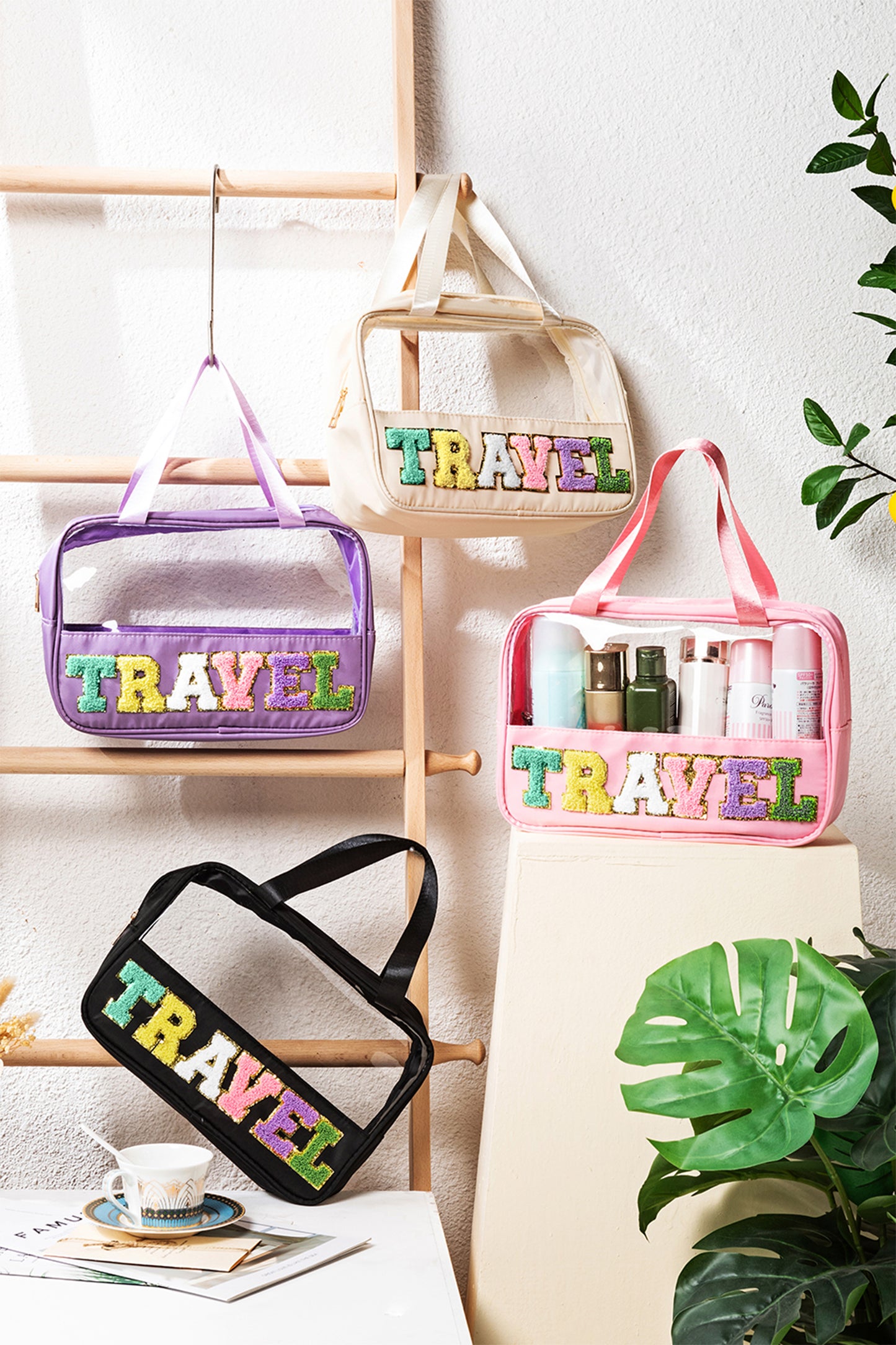 Purple TRAVEL Letter Clear Makeup Bag