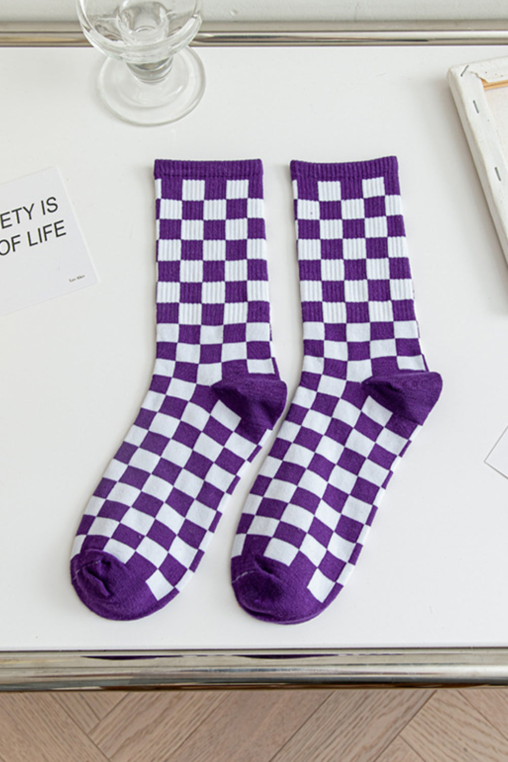Checkerboard Print Cotton Socks