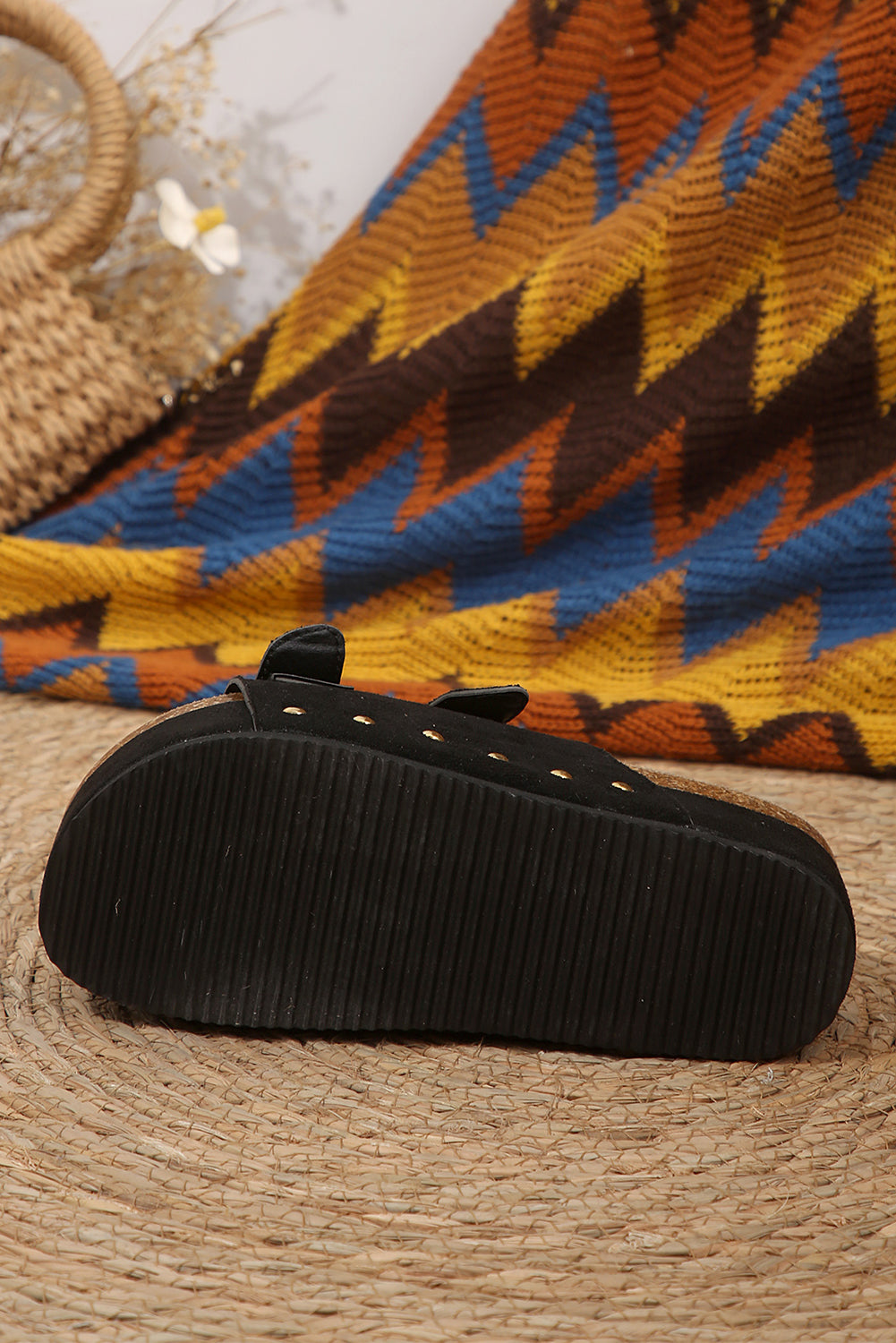 Suede Buckle Decor Corky Platform Slides