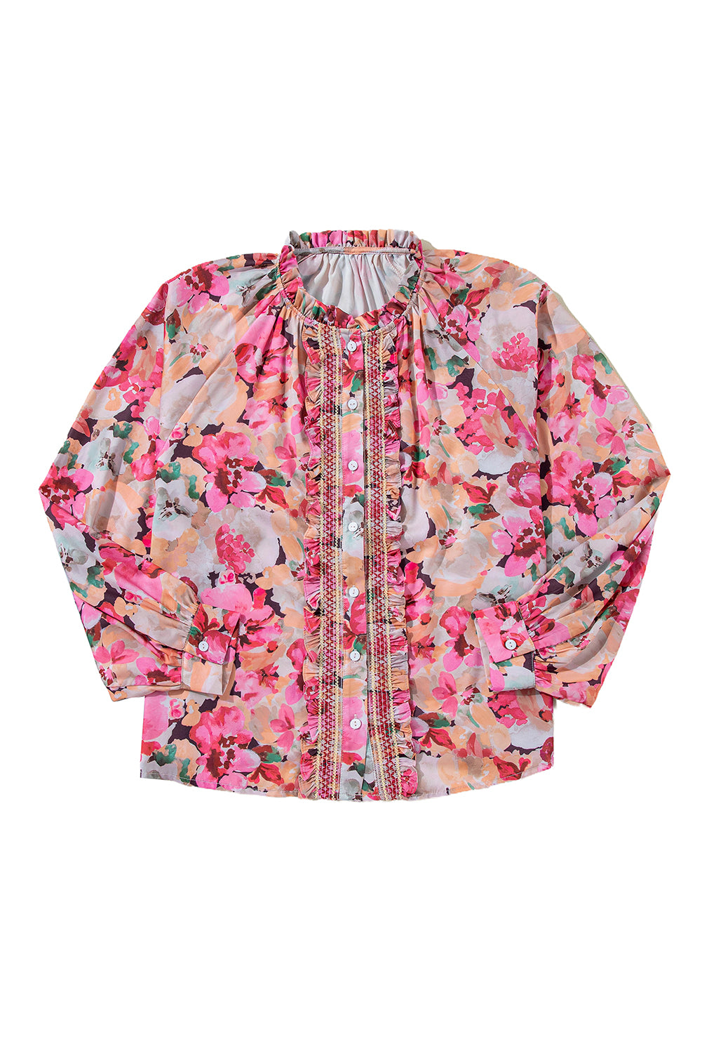 Red Floral Print Frill Blouse