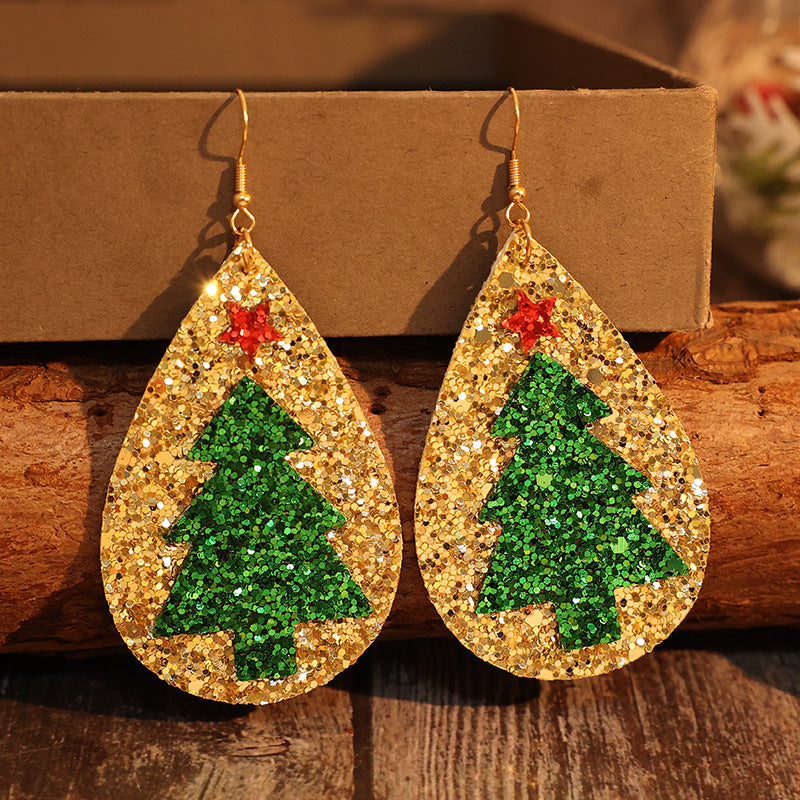 Leather Christmas Tree Earrings