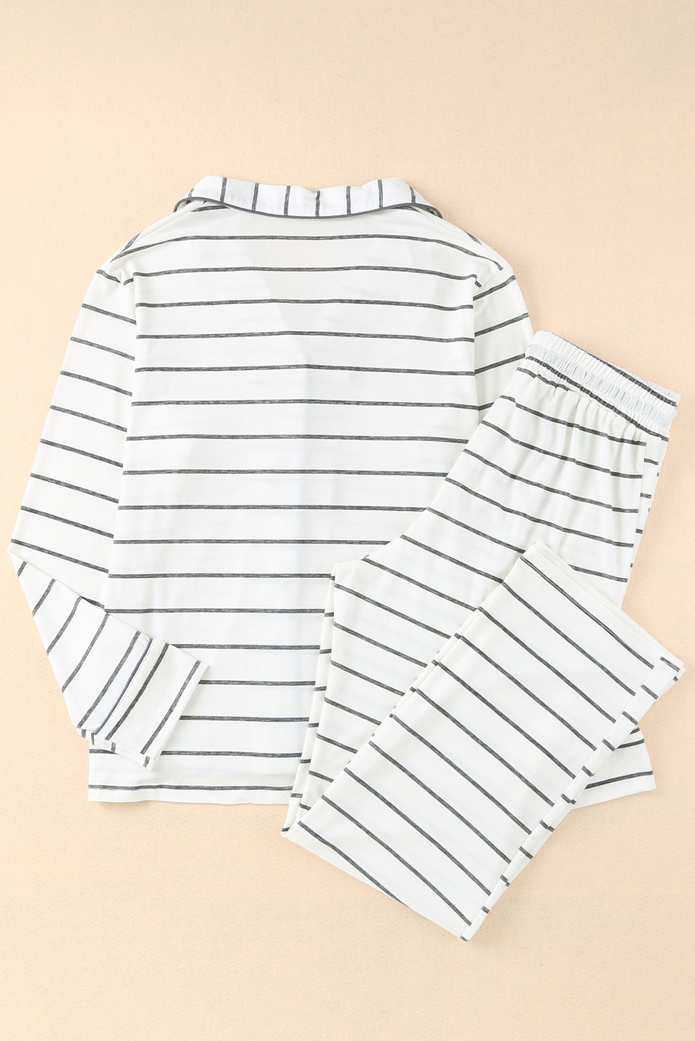 Chic and Cozy Long Sleeve Striped Buttoned Top & Loose Pants Pajama Set
