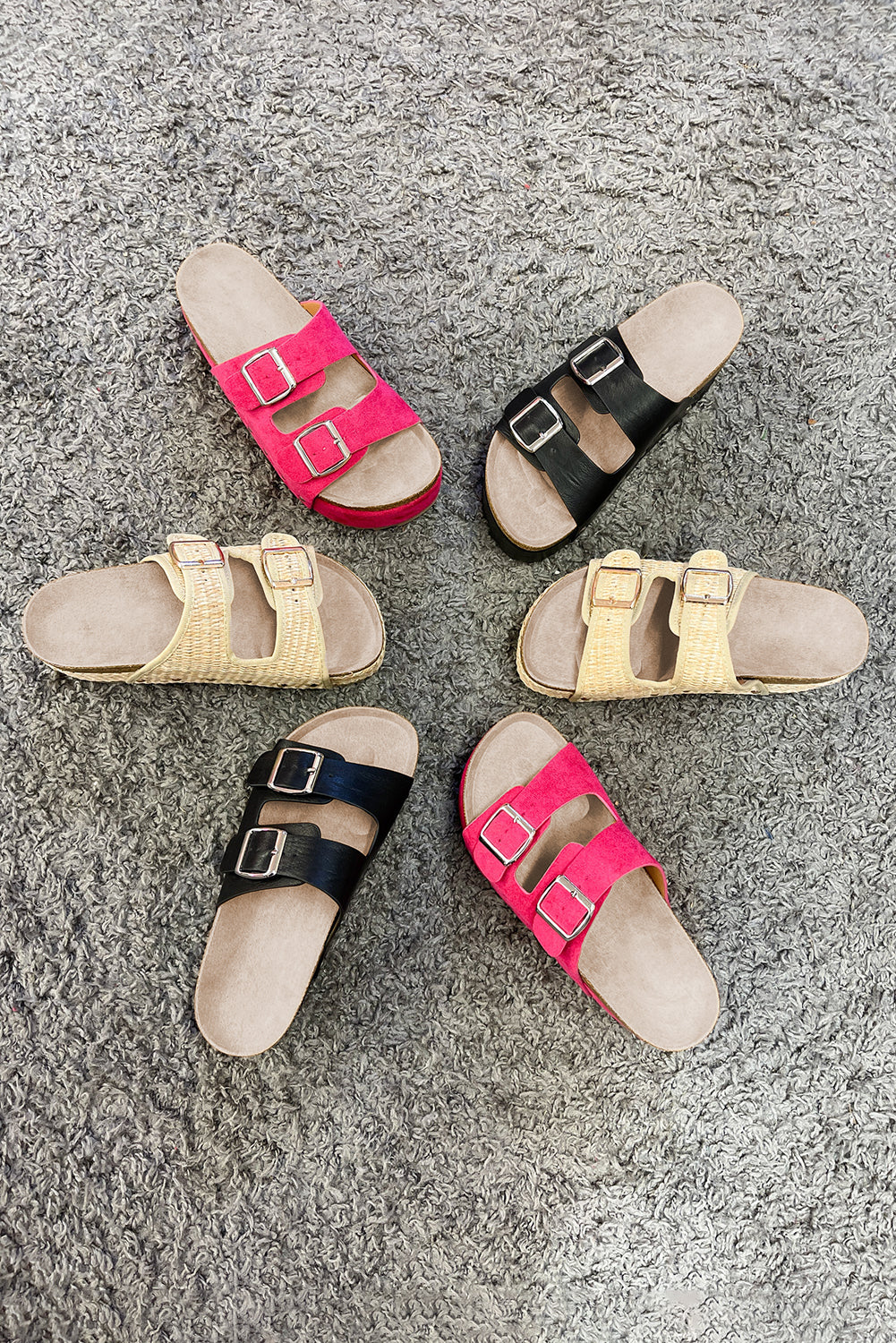 Suede Buckle Decor Corky Platform Slides