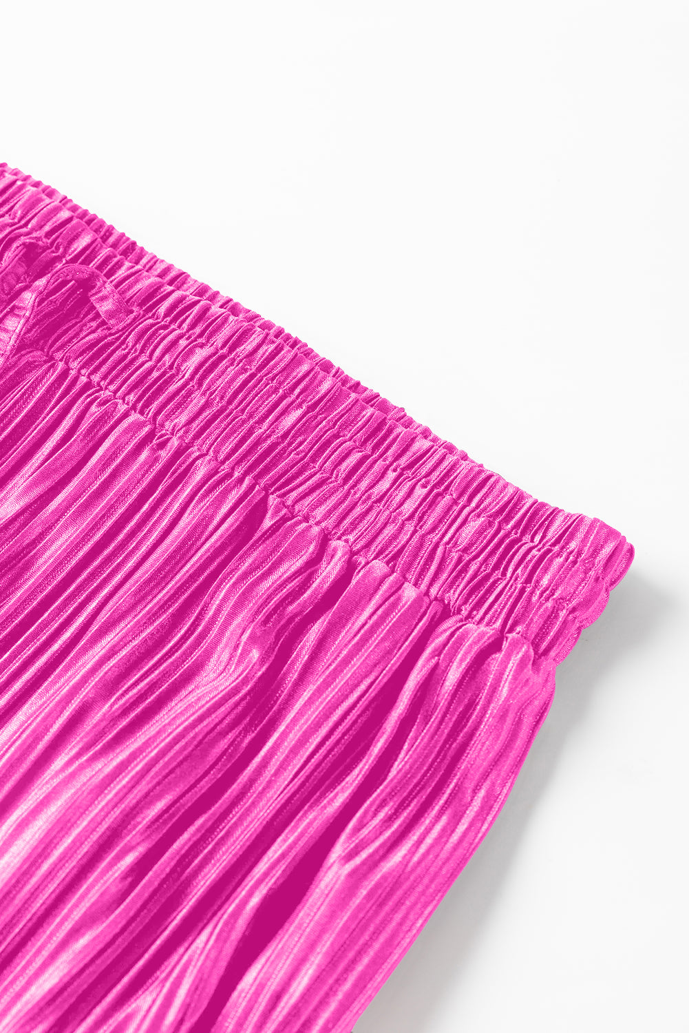 Hot Pink Rose Pleated Long Sleeve Shirt & Wide-Leg Pants Set