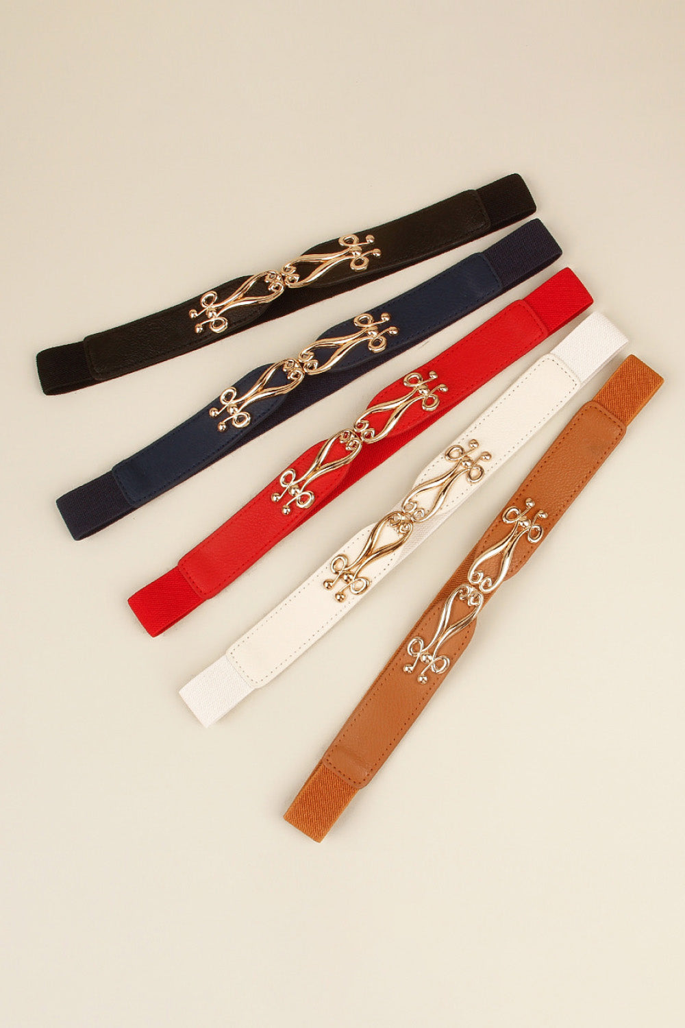 Buckle Elastic Belt with Gold Accents