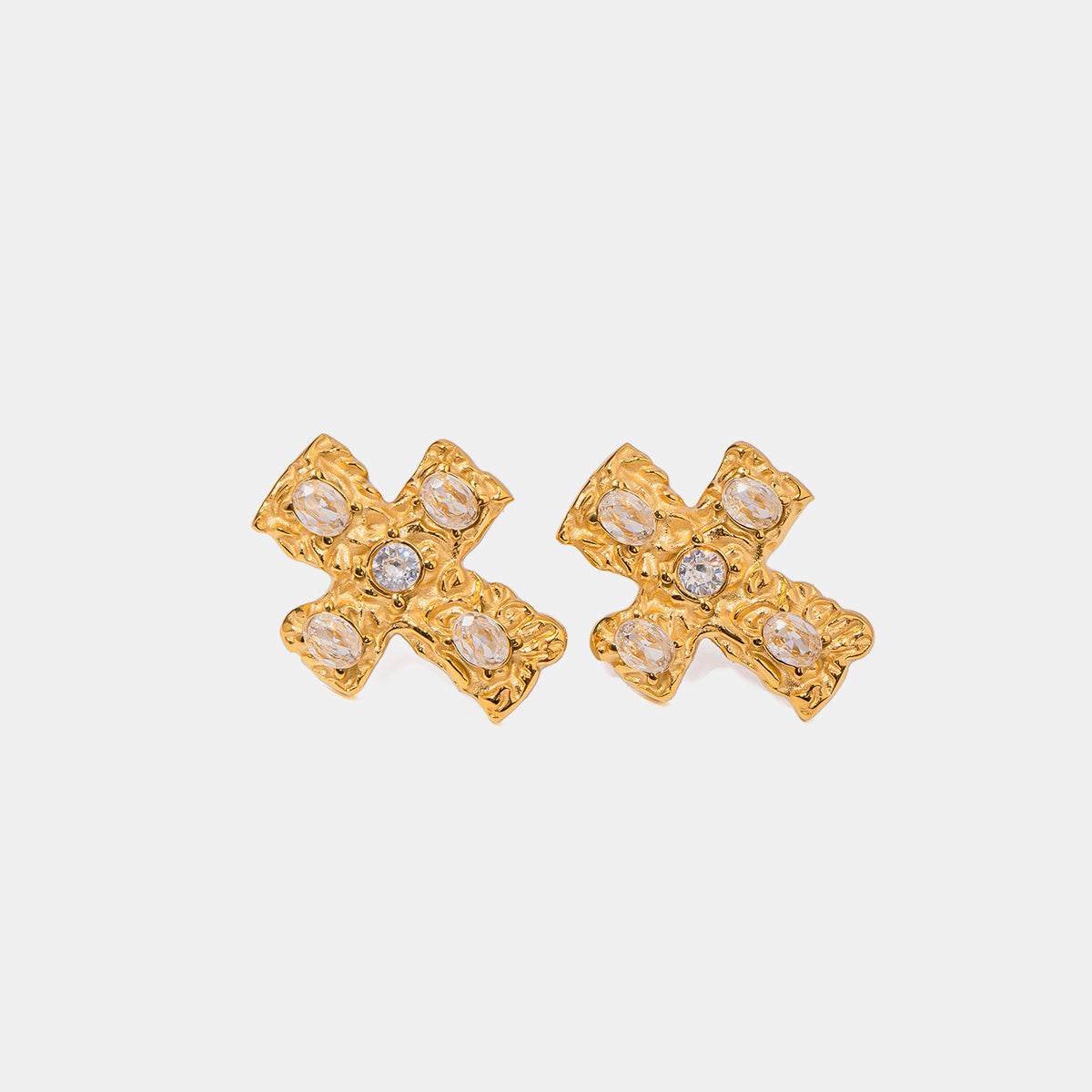 18K Gold-Plated Zircon Cross Earrings multicolor