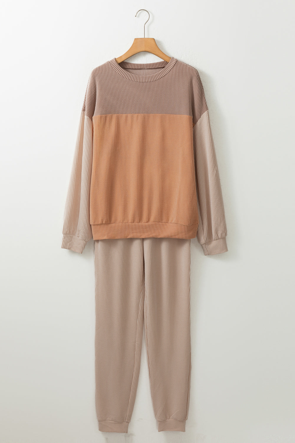 2pcs Colorblock Pullover and Pants Outfit