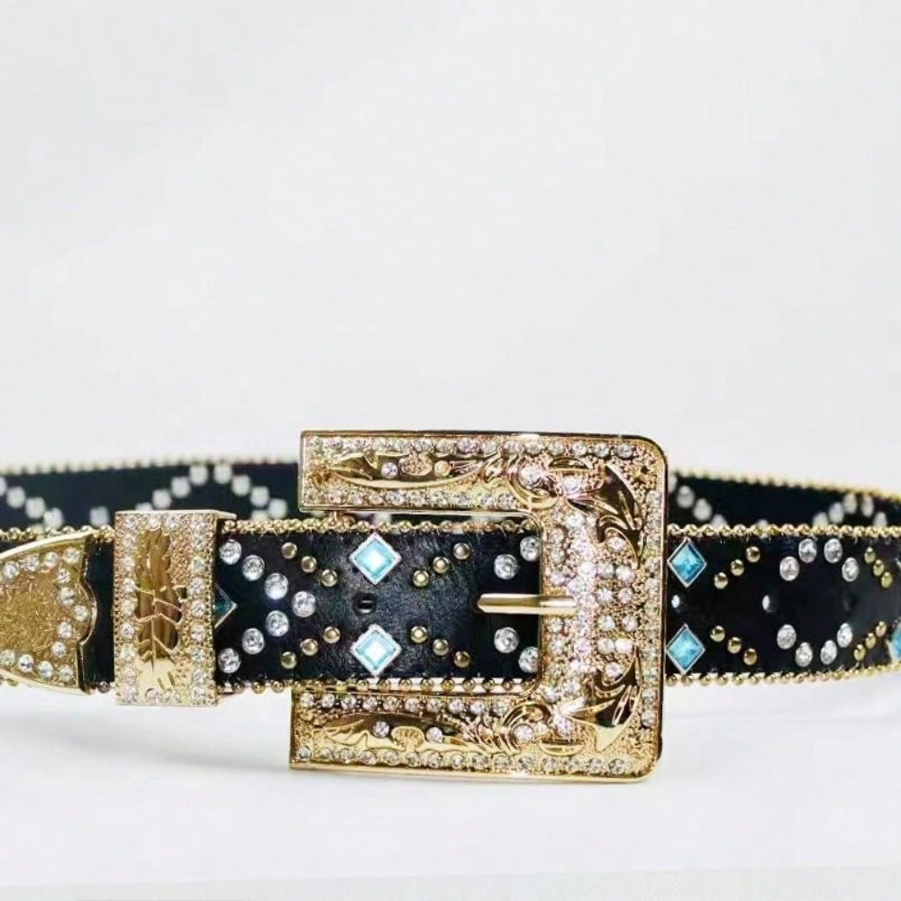 Rhinestone Western Chic Leather Belt