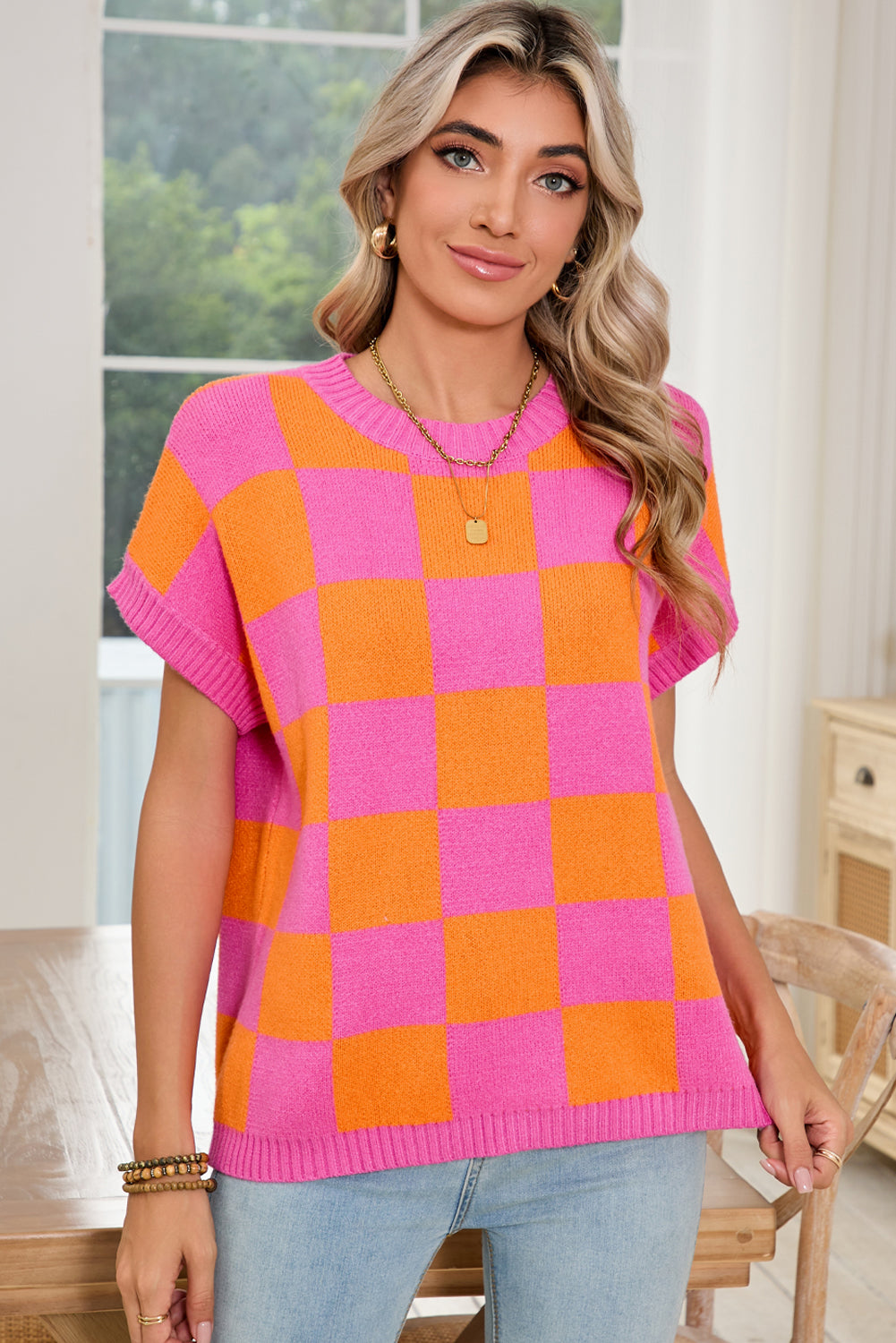 Colorblock Checkered Knit