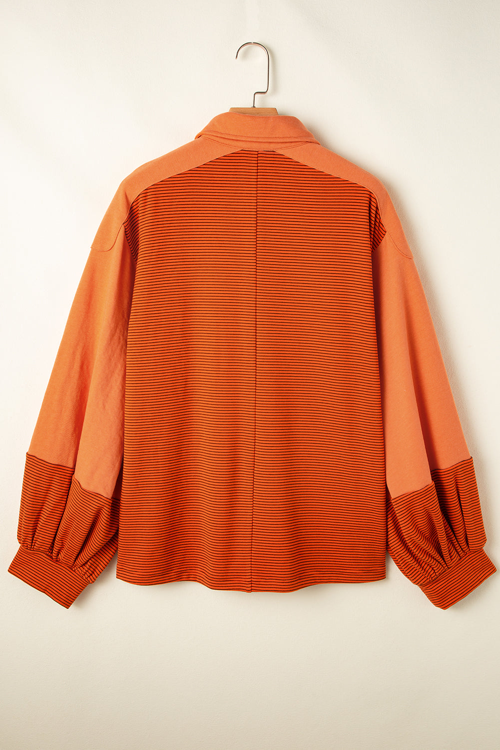 Trendy Henley Pullover with Puff Sleeves and Exposed Seams