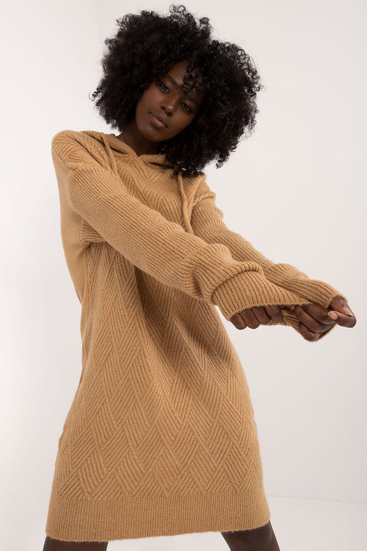 Sporty Chic: Knitted Mini Dress with Playful Hood