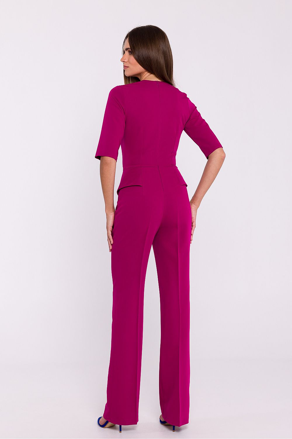 Elegant Basque Waist Jumpsuit with V-Neck & Wide Legs