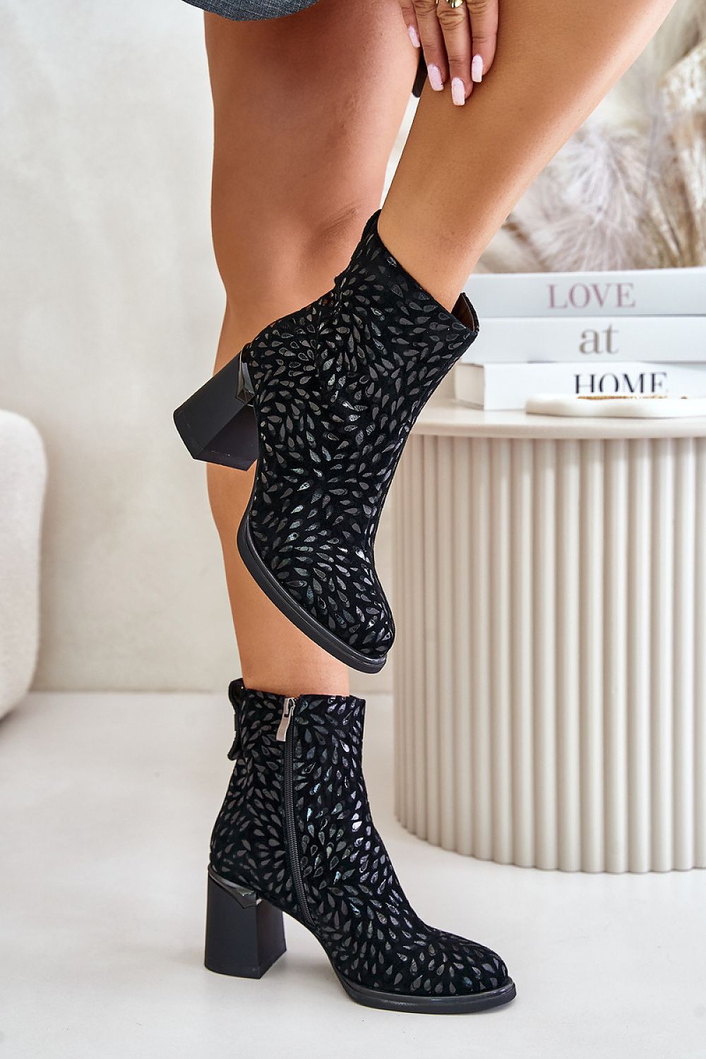 Chic Suede Boots with an Embossed Design