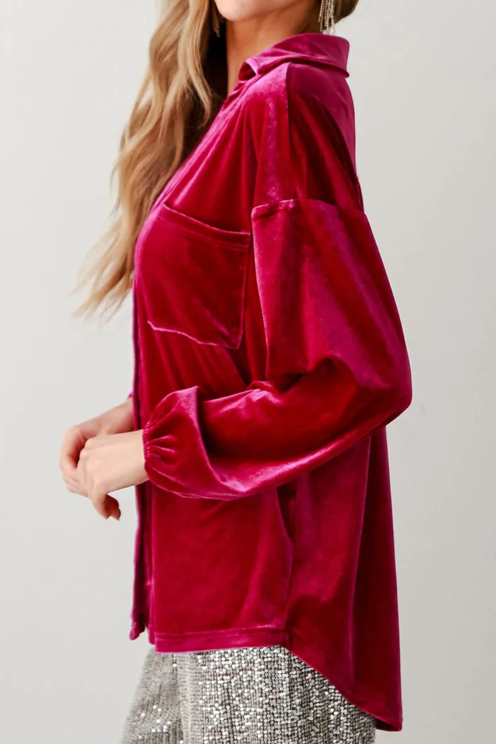 Velvet Pocketed Collared Blouse