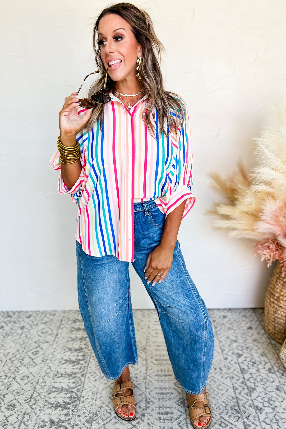 Pink Stripe Button Up Casual Shirt