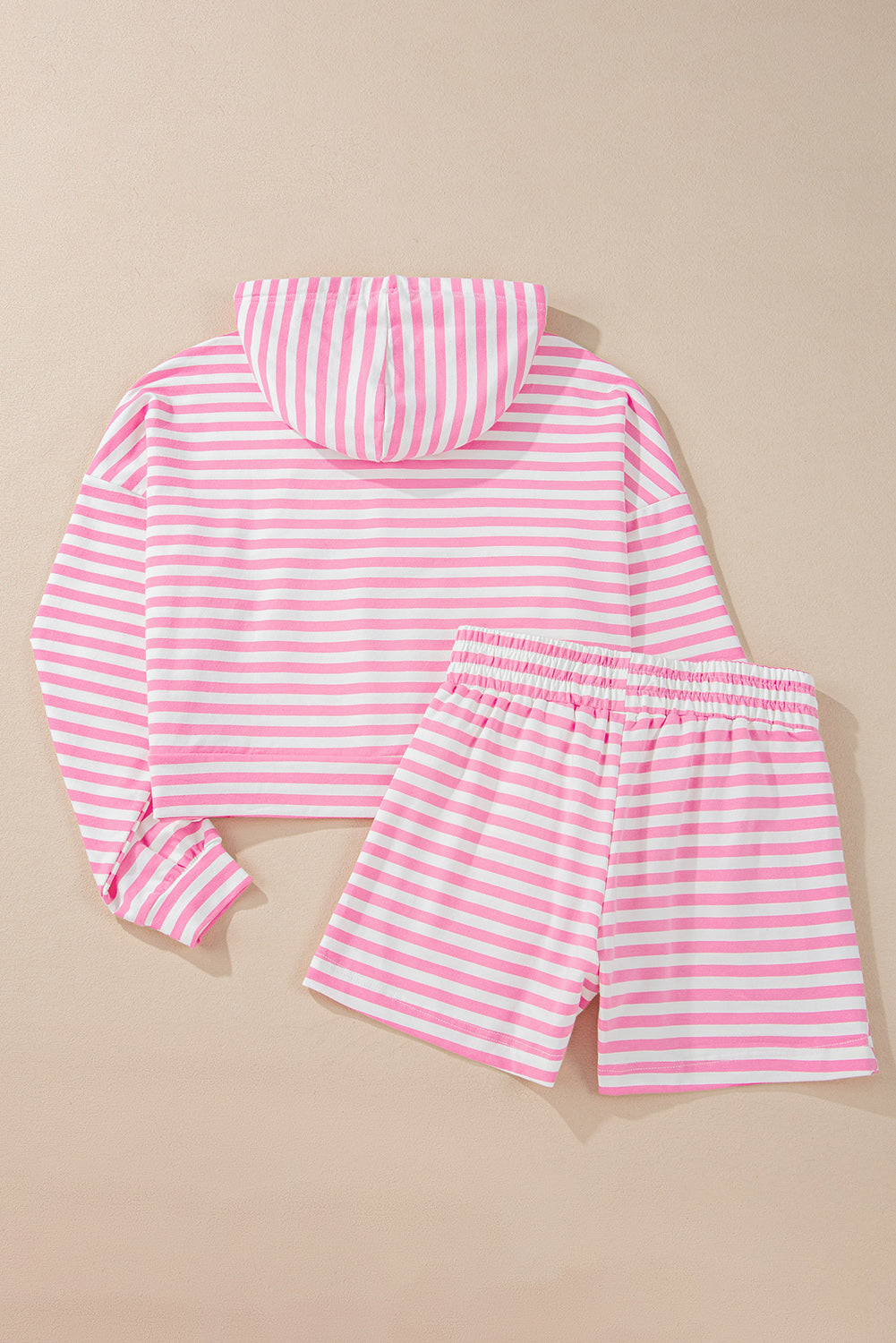 Pink Stripe Kangaroo Pocket Hoodie and Shorts Set