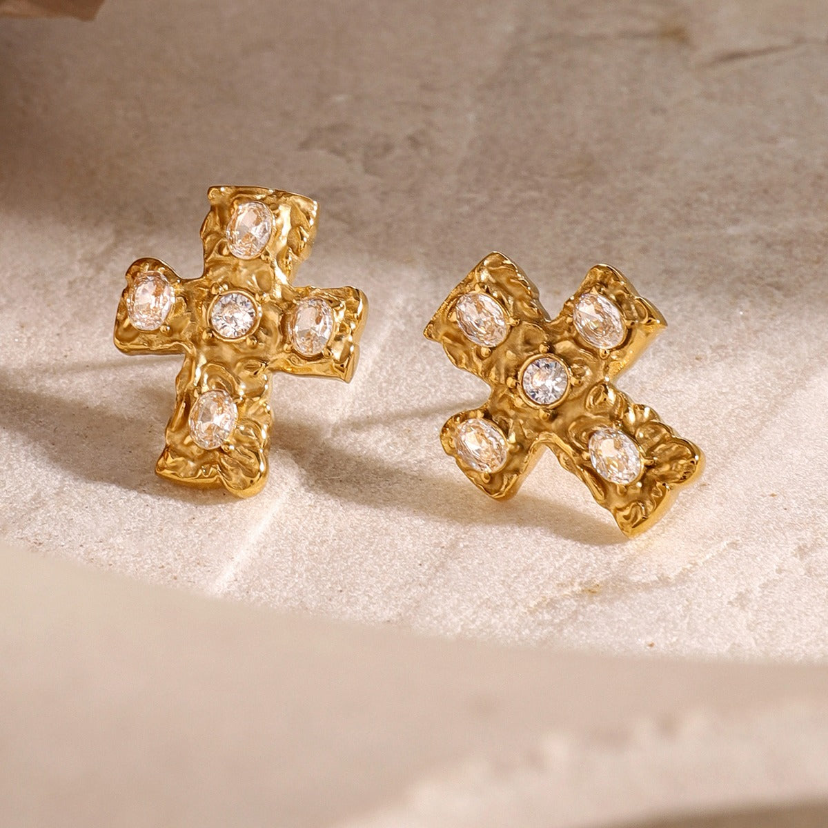 18K Gold-Plated Zircon Cross Earrings multicolor