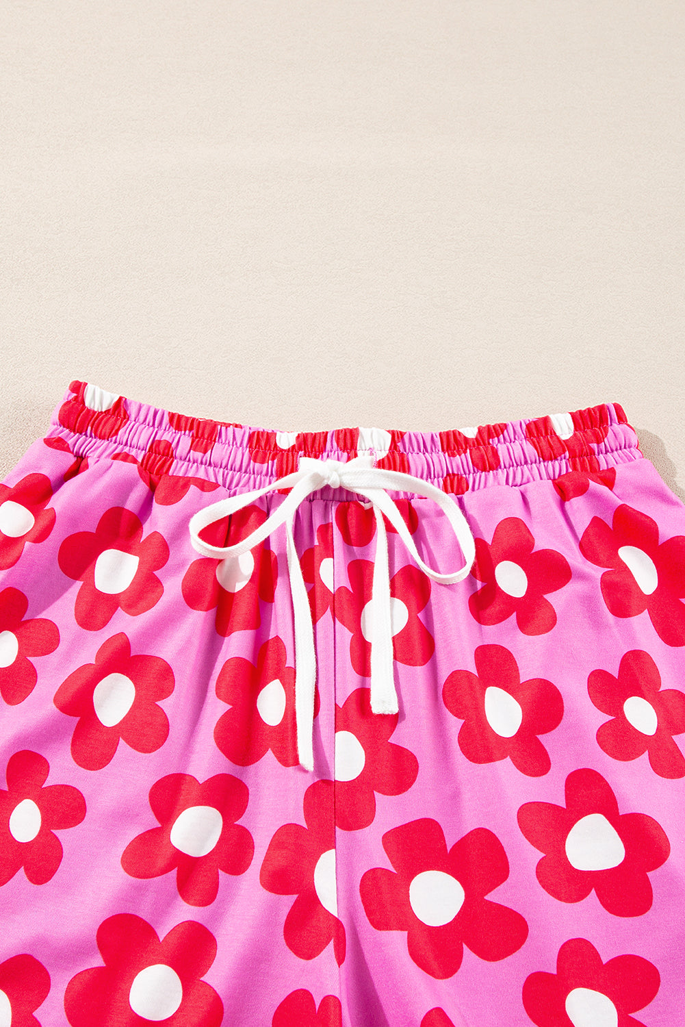 Pink Floral Print Long Sleeve Shirt Shorts Pajamas Set