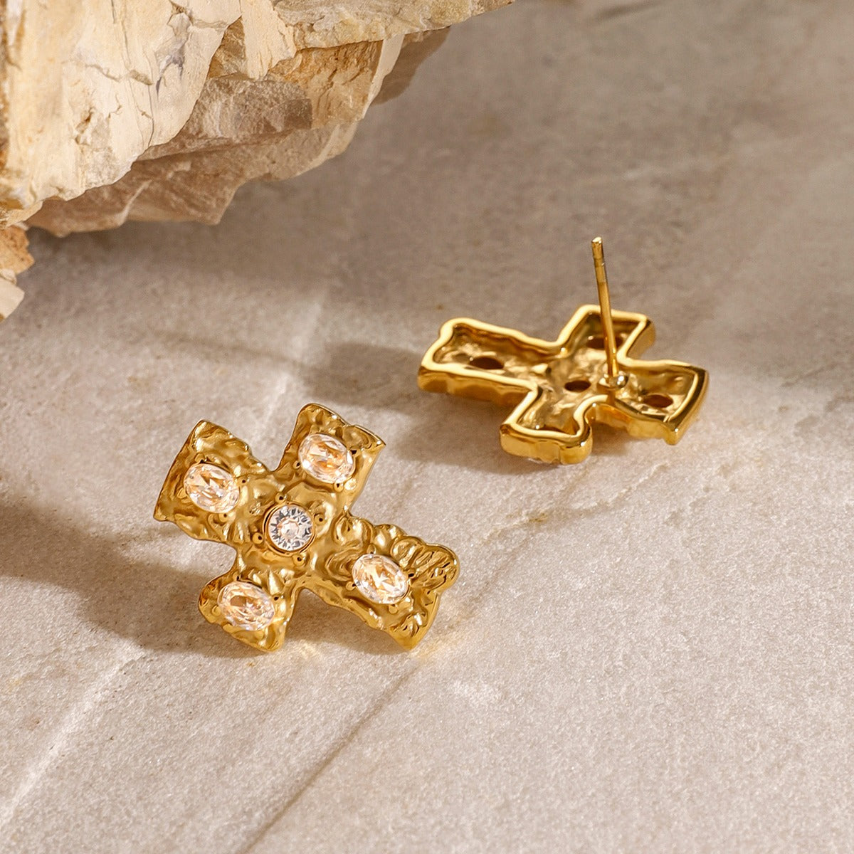 18K Gold-Plated Zircon Cross Earrings multicolor