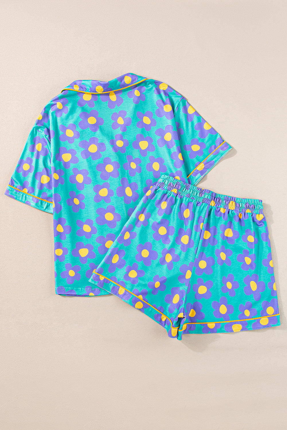 Green Flower Print Pajamas Set