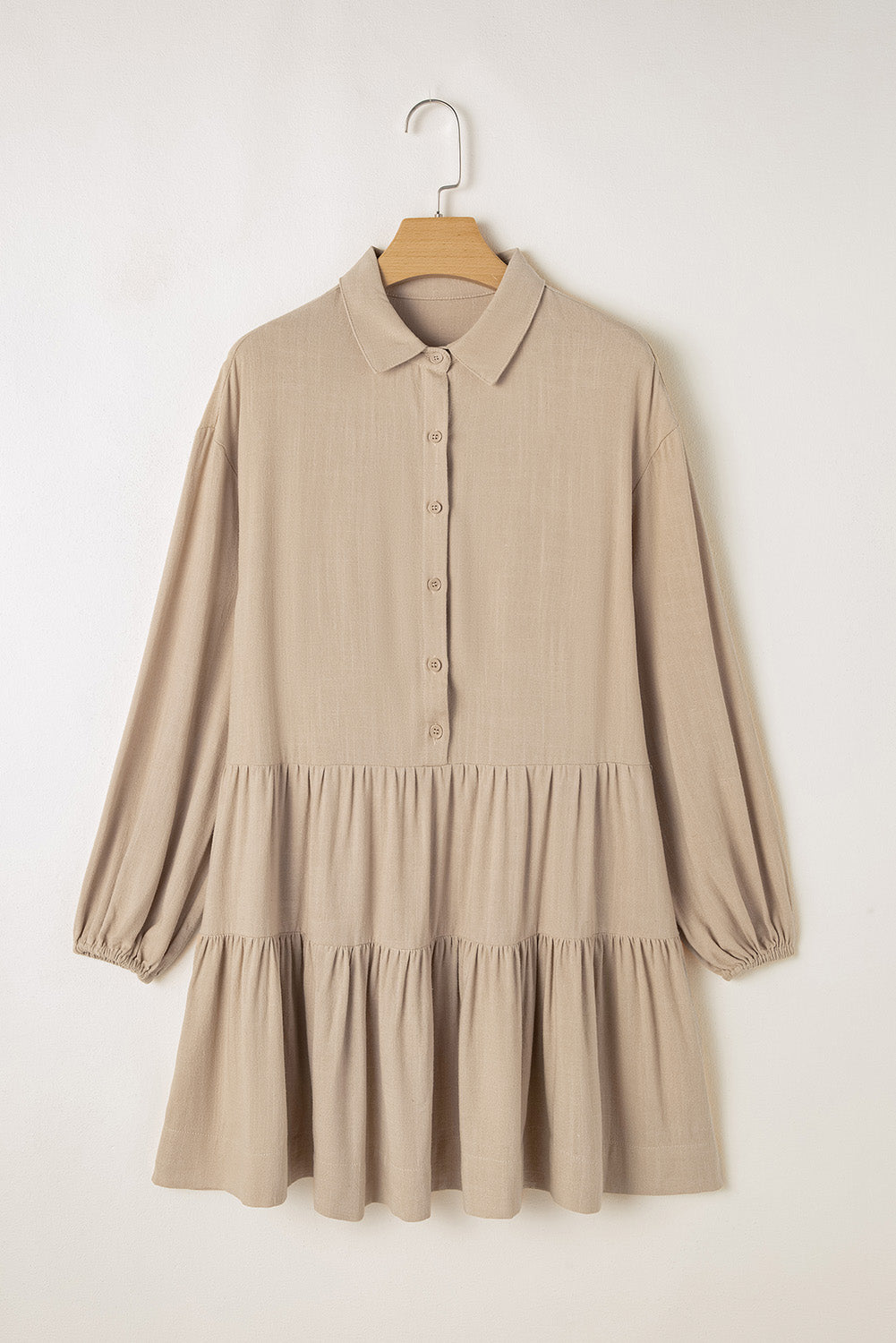 Tiered Pleated Shirt Mini Dress