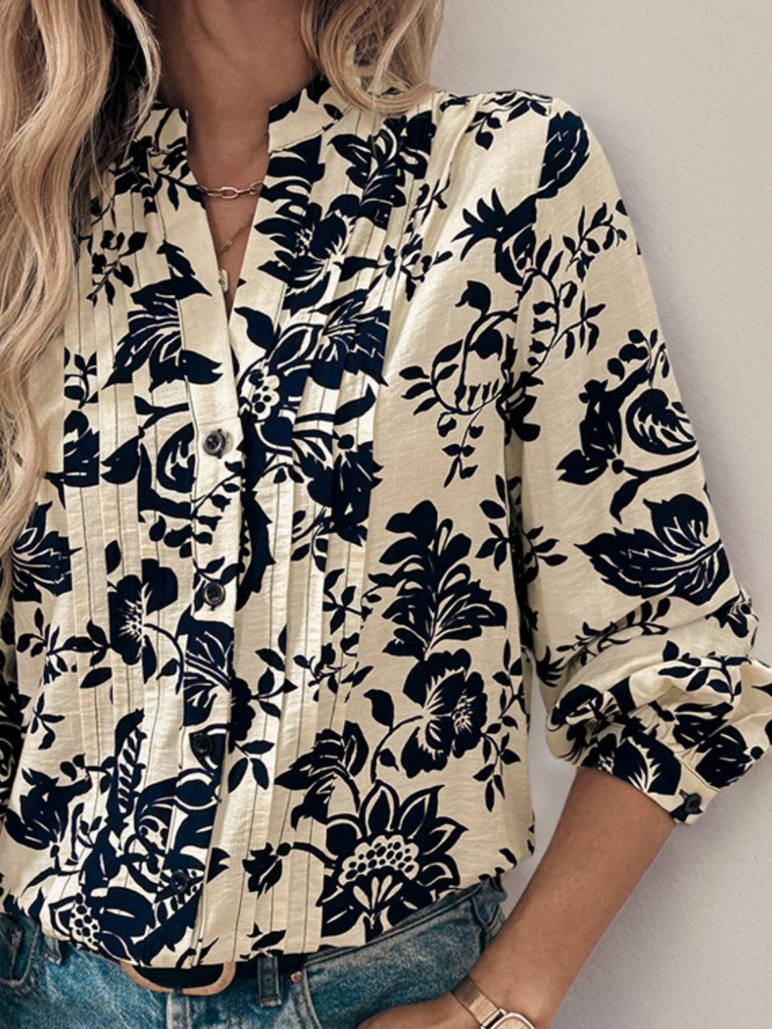 Printed cream and black floral Long Sleeve Shirt