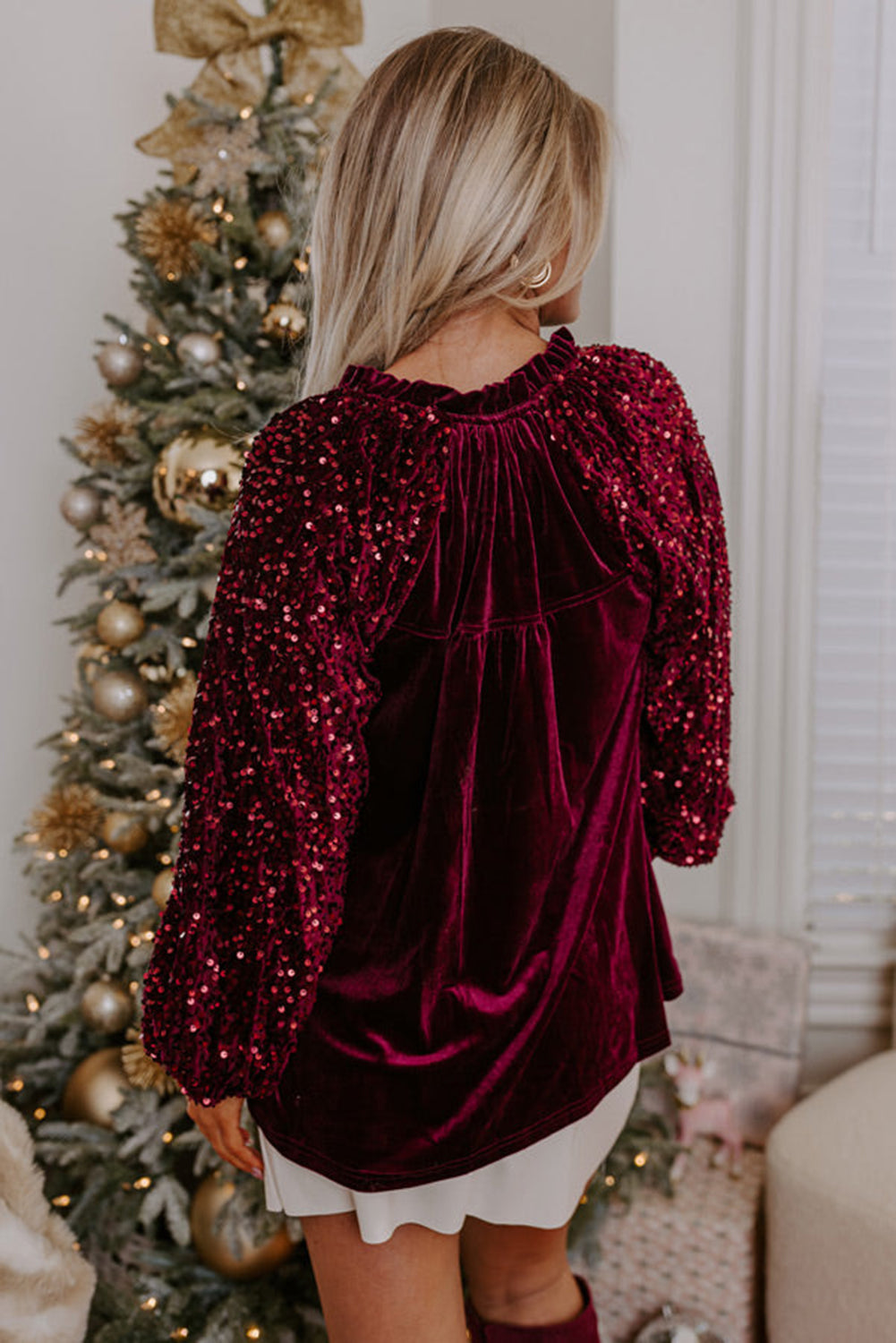 Red Dahlia Sequin Velvet Top