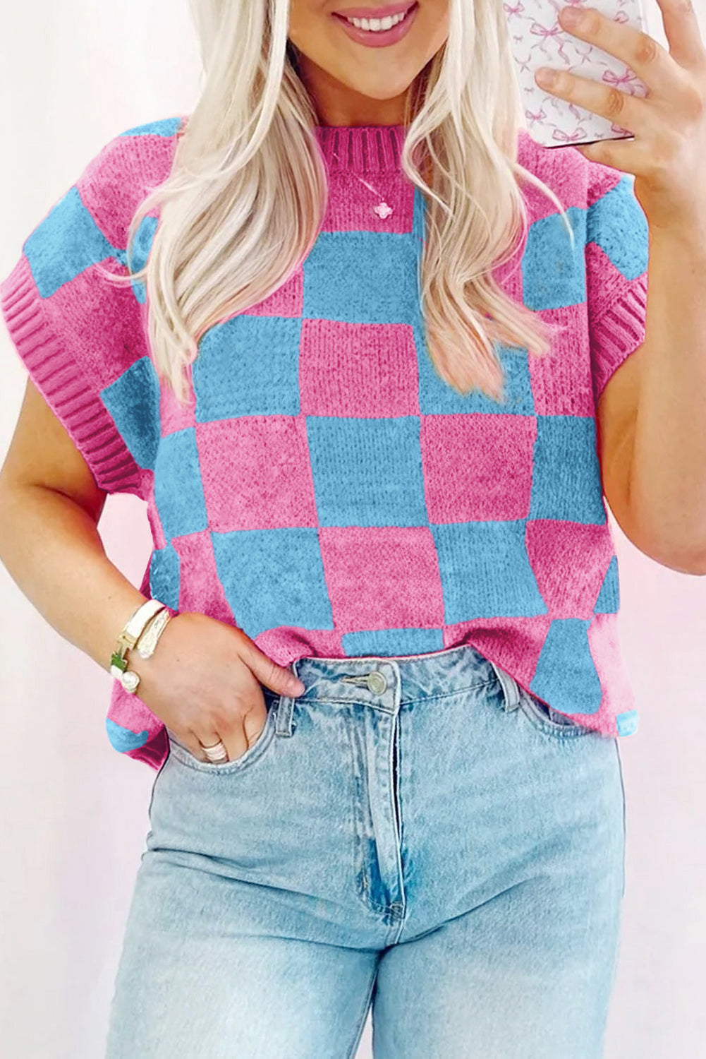 Colorblock Checkered Knit
