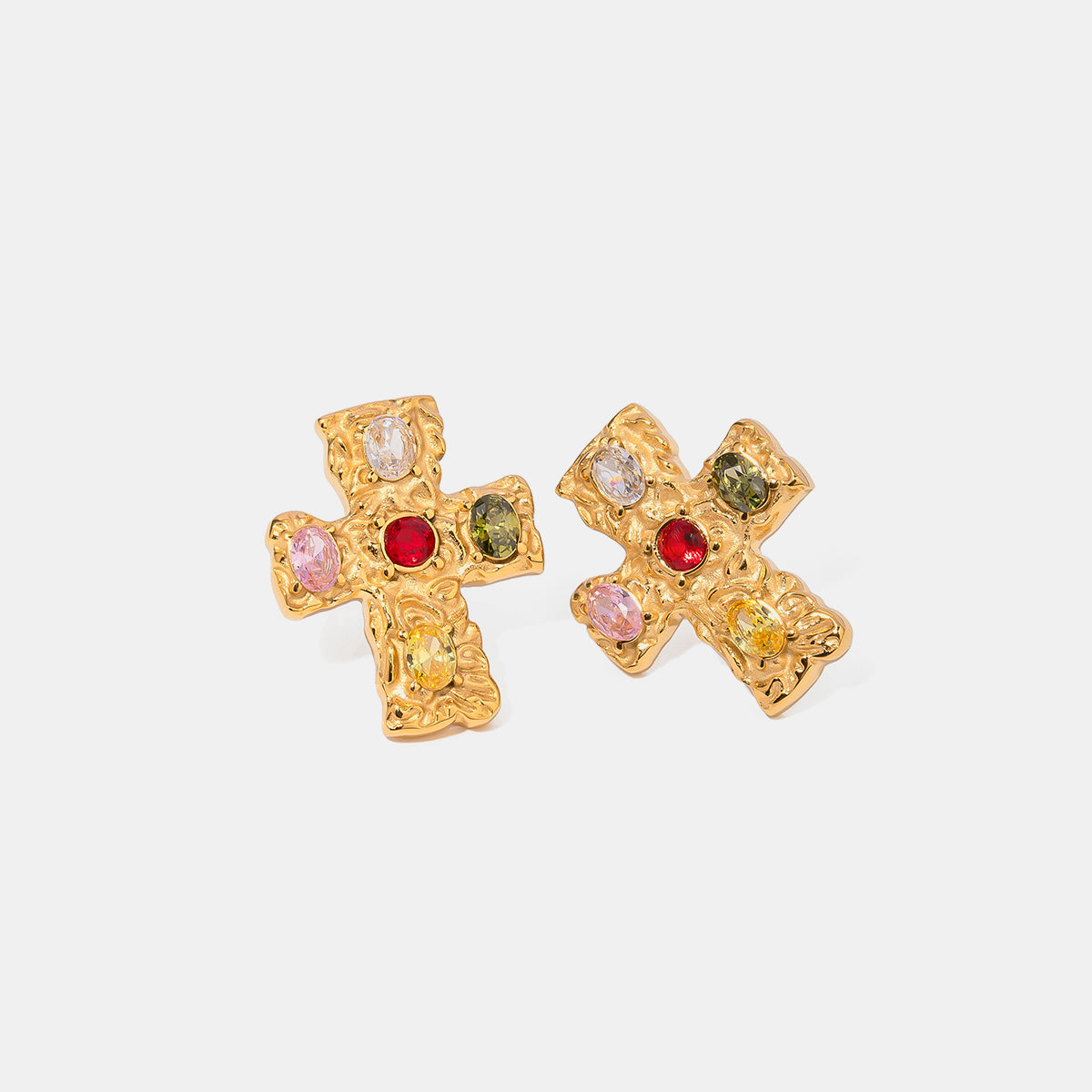 18K Gold-Plated Zircon Cross Earrings multicolor