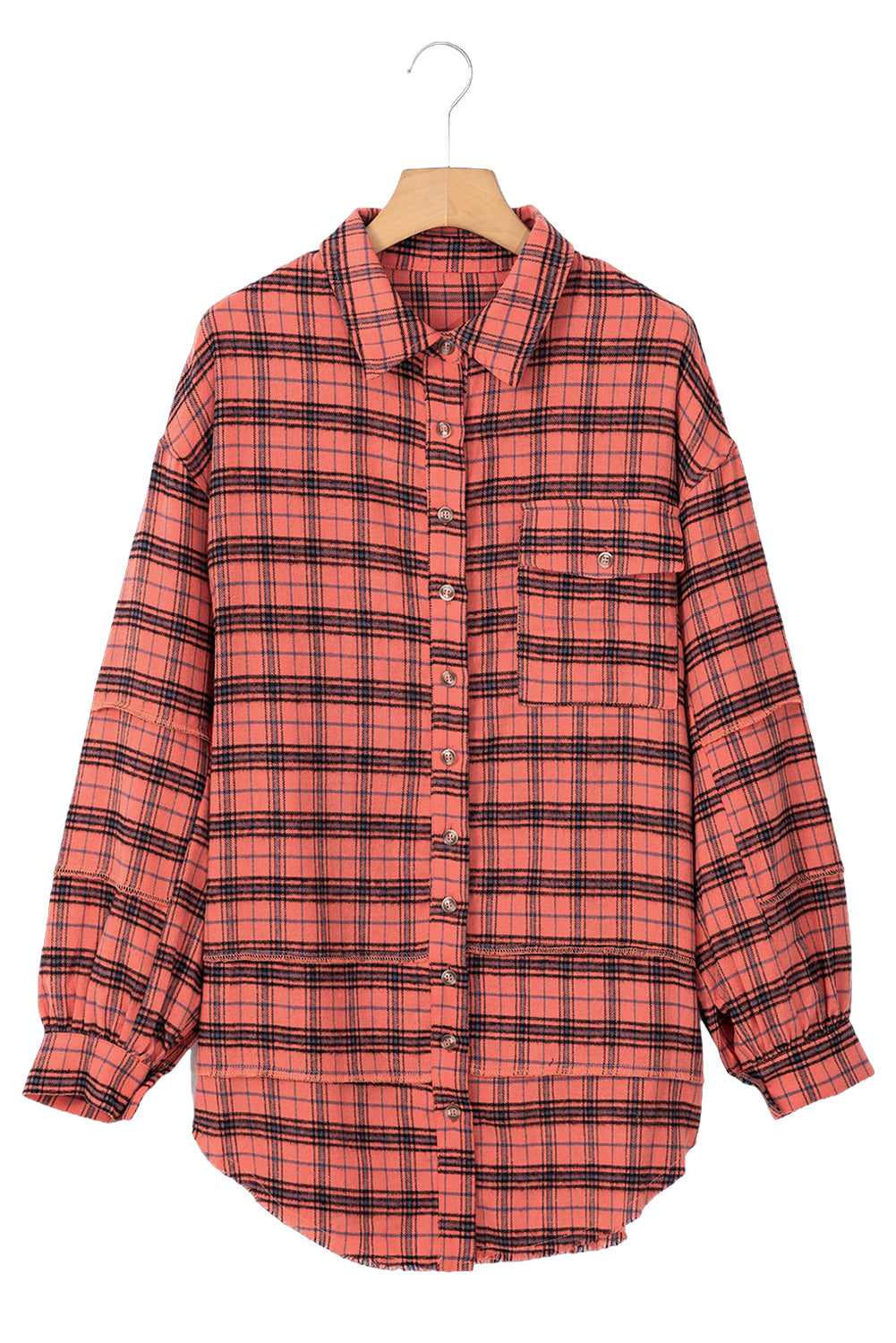 Plaid Long Sleeve Side Distressed Shirt