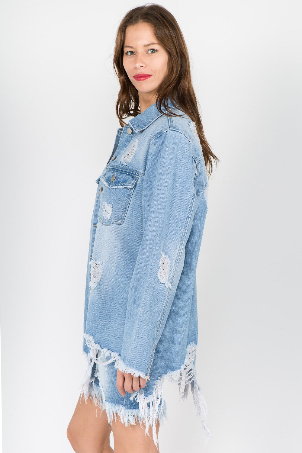Trendy Distressed Frayed Hem Denim Jacket for Effortlessly Cool Style