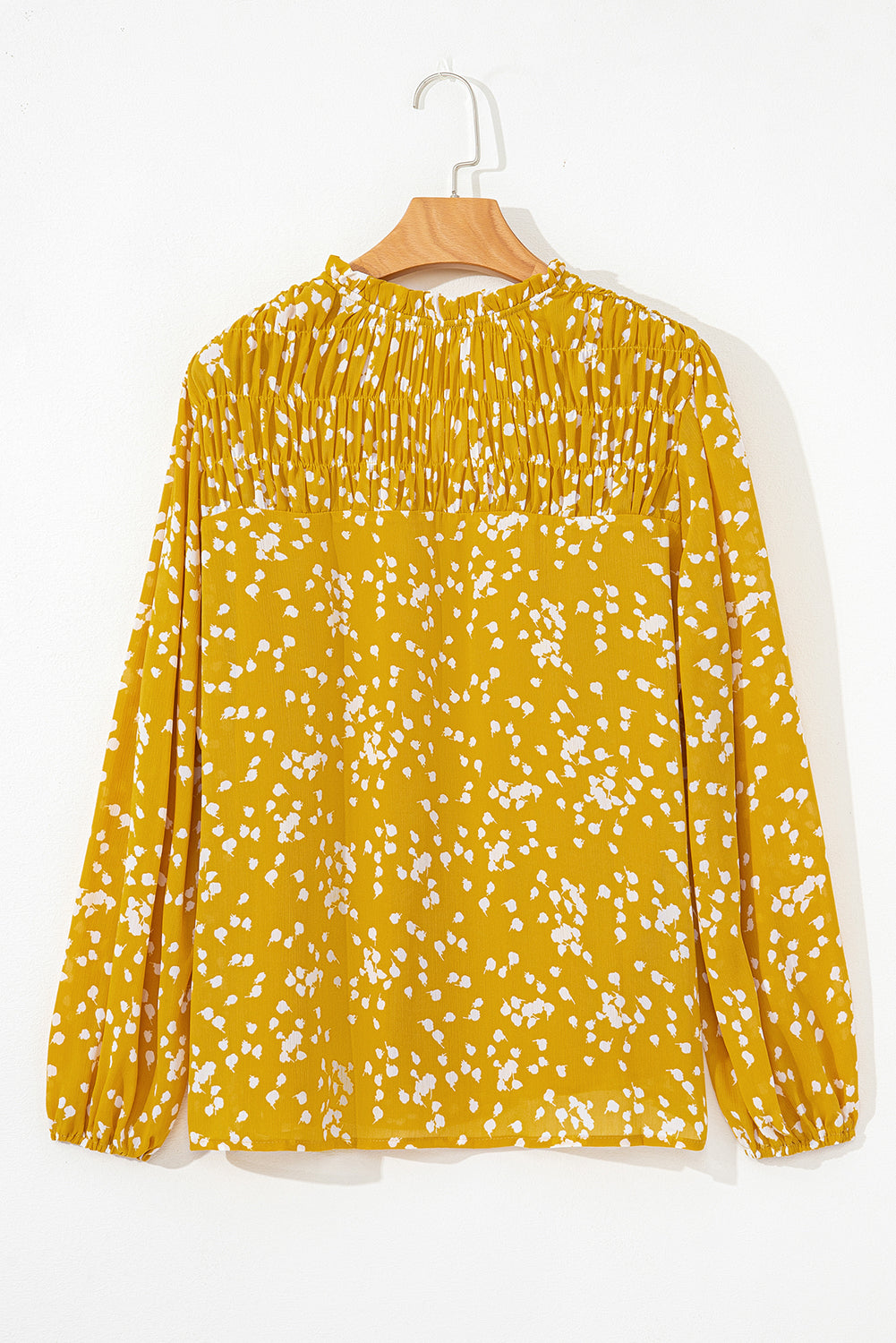 Black Plus Size Floral Print Ruched Split Neck Blouse