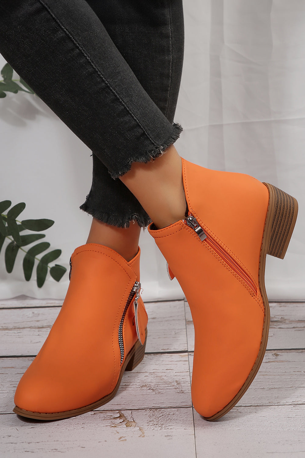 White Faux Leather Double Zip Low Heel Ankle Boots