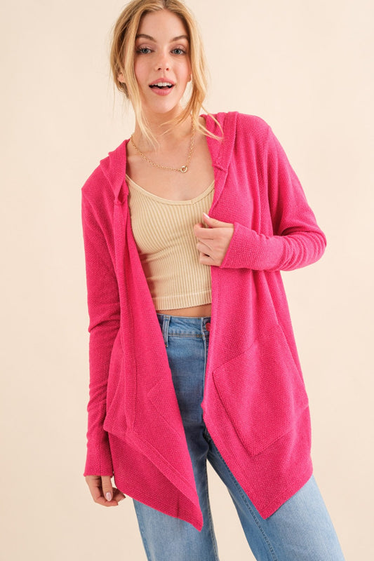 Hooded Open Front Cardigan with Pockets