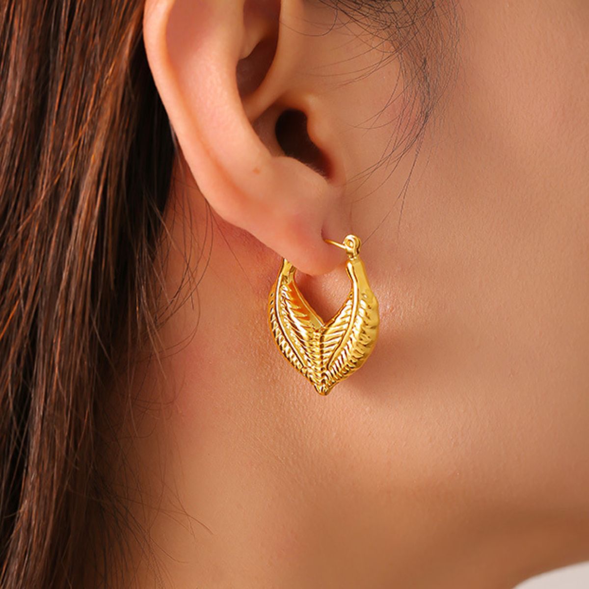 Titanium Steel Gold Leaf Shape Earrings