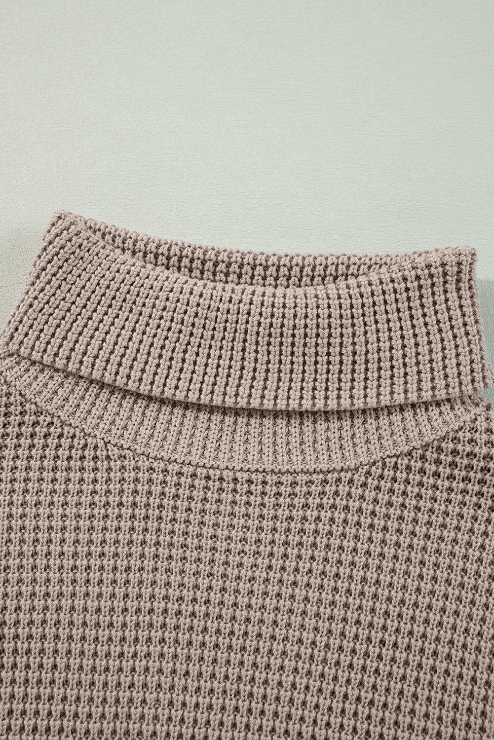 Smoke Gray Striped Plaid Waffle Knit Turtleneck Sweater