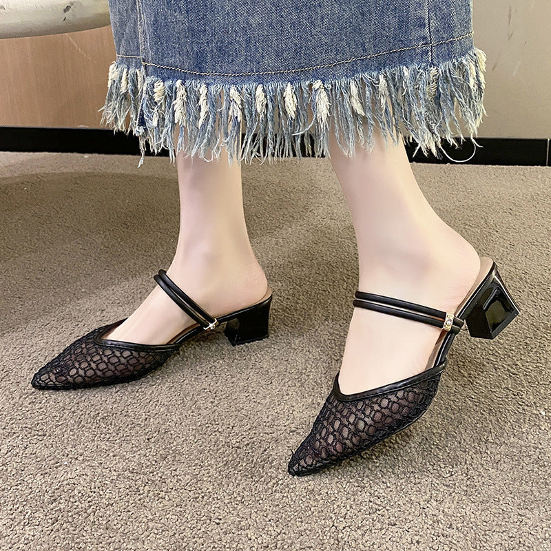 Sheer Point Toe Block Heel Sandals