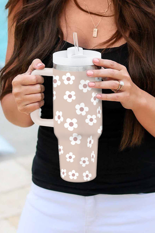 Floret Print Stainless Tumbler with Lid and Straw 40oz