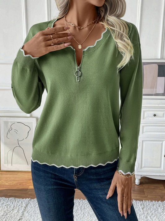 Lime Quarter Zip Long Sleeve Knit Top