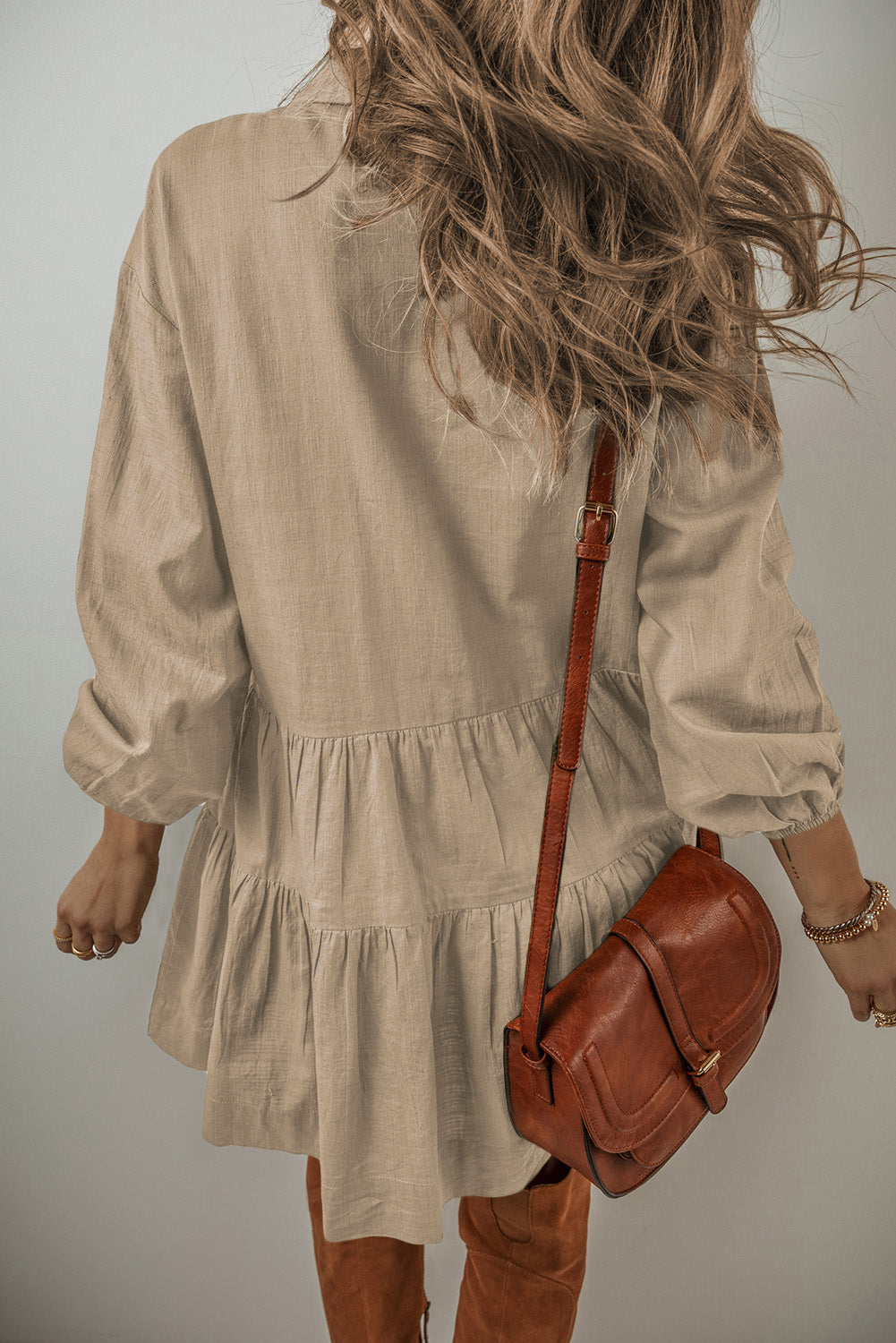 Tiered Pleated Shirt Mini Dress