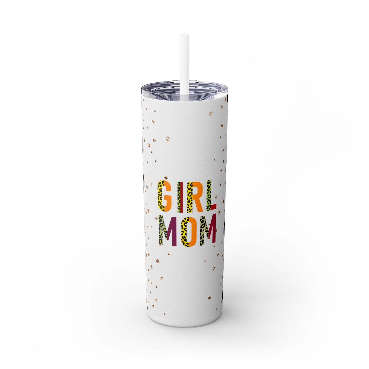 Girl Mom 20 oz Tumbler – Leopard Print & Glitter Design with Straw
