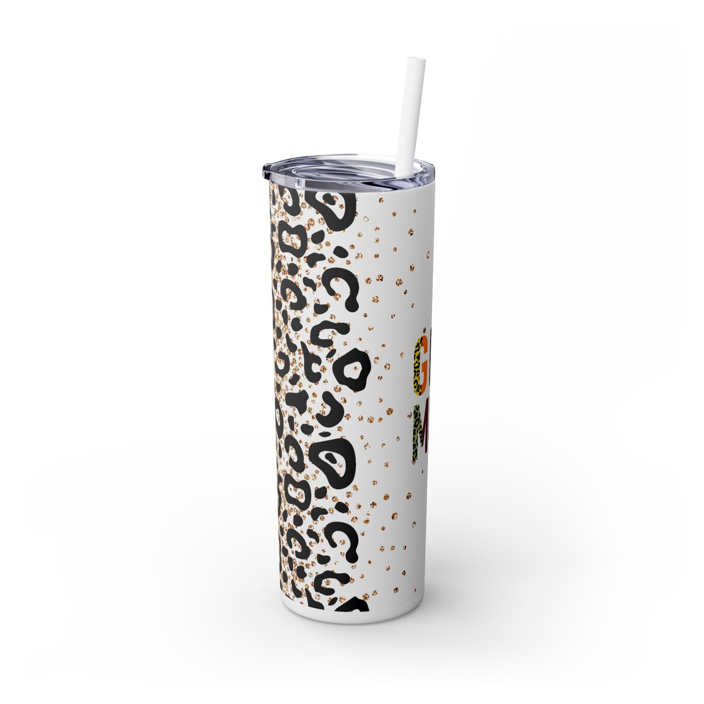 Girl Mom 20 oz Tumbler – Leopard Print & Glitter Design with Straw