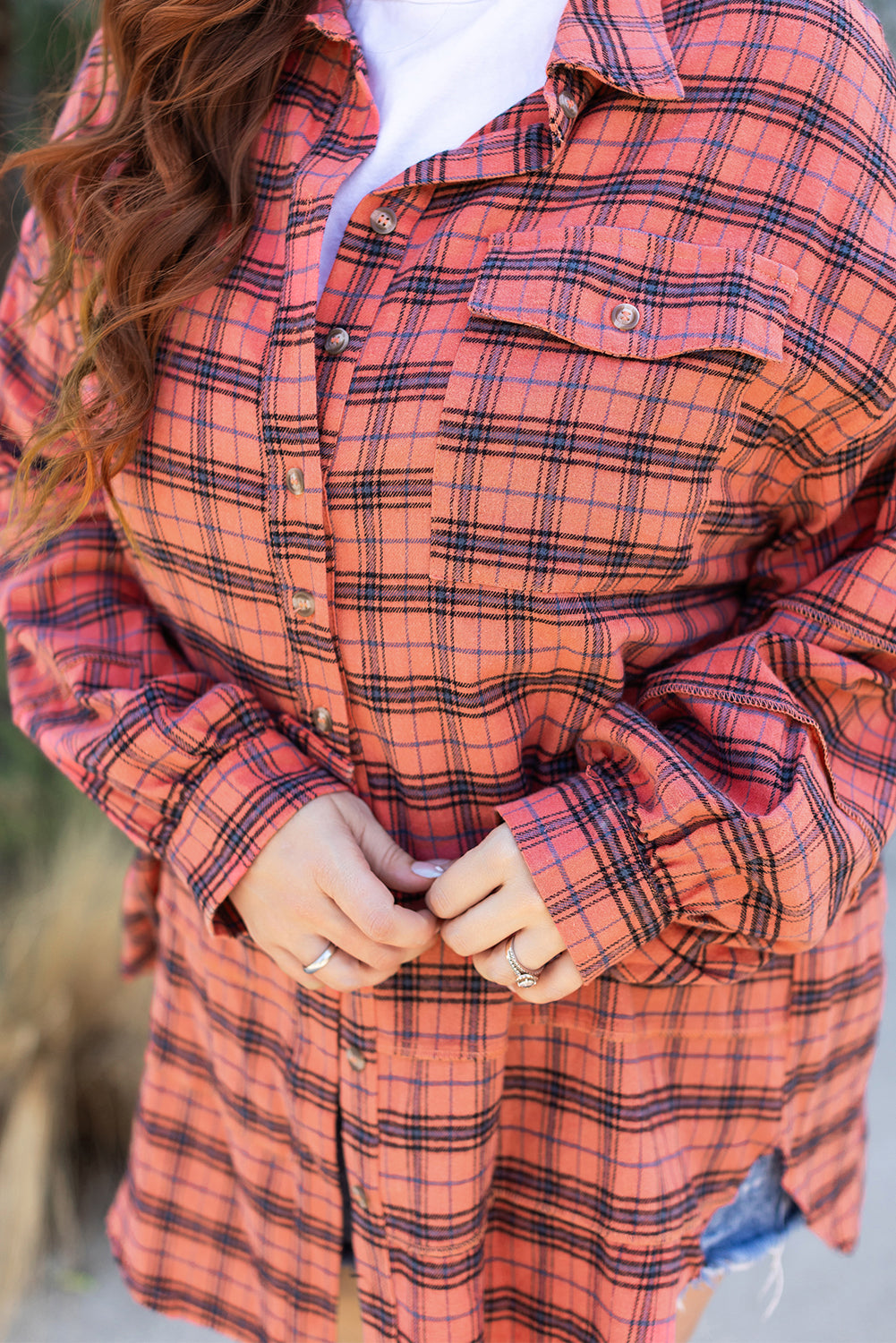 Plaid Long Sleeve Side Distressed Shirt