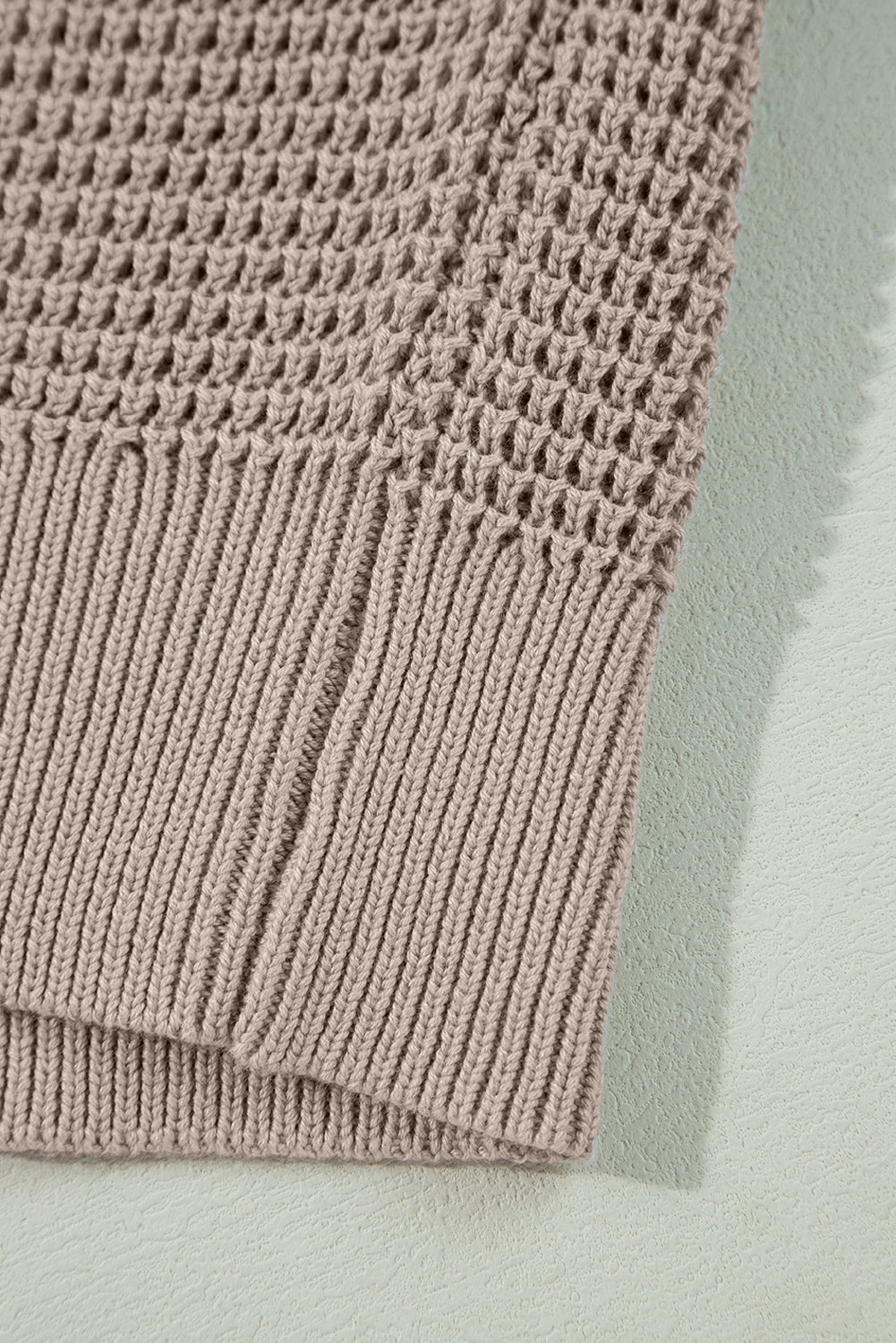 Smoke Gray Striped Plaid Waffle Knit Turtleneck Sweater