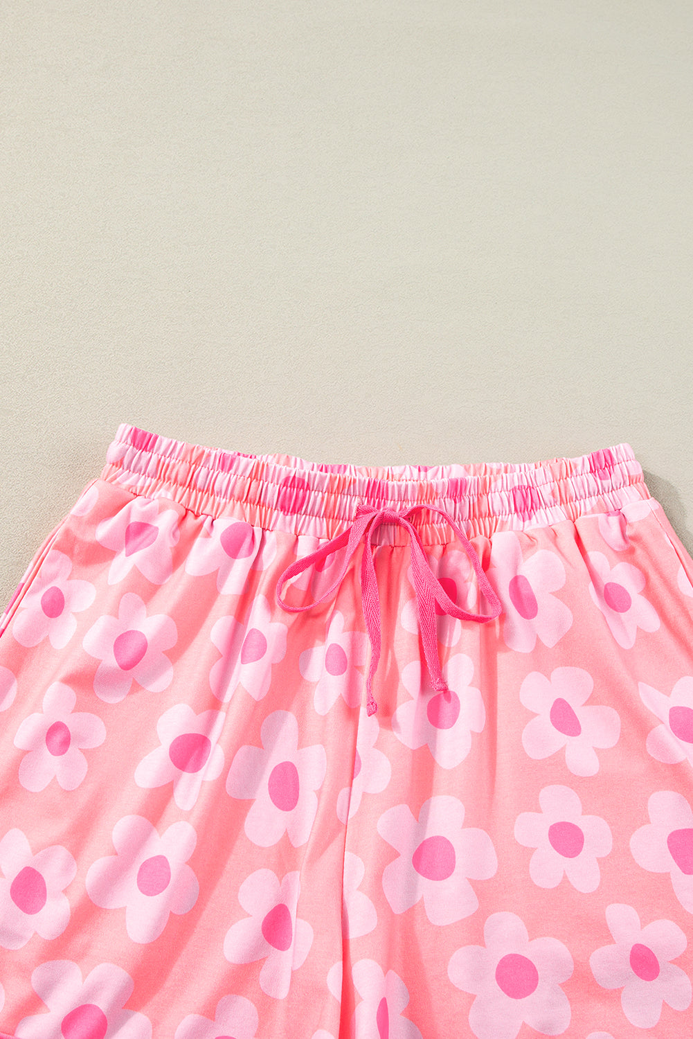 Pink Floral Print Short Sleeve Shirt Pajamas Set