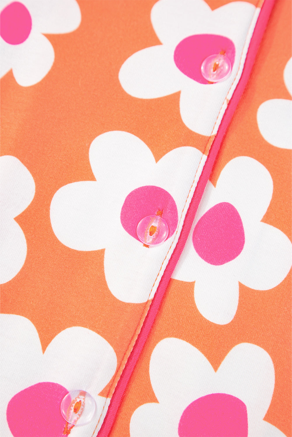 Orange Floral Print Short Sleeve Shirt Pajamas Set