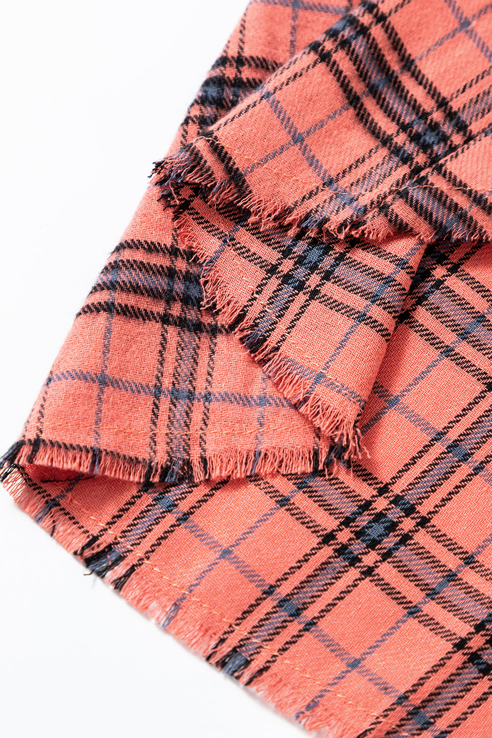 Plaid Long Sleeve Side Distressed Shirt