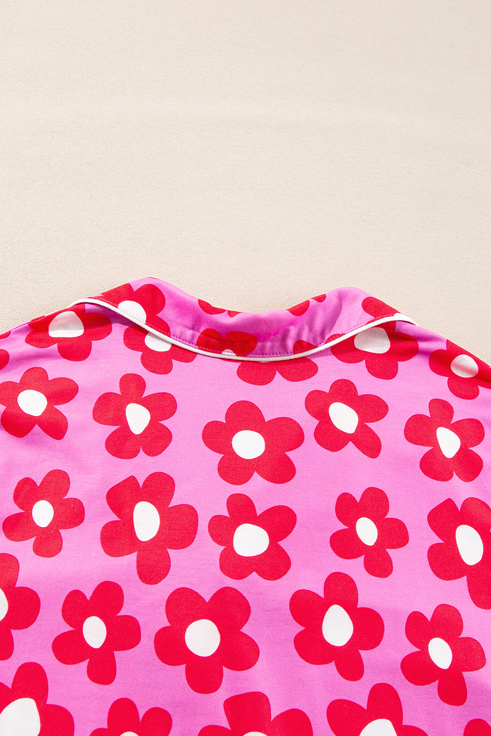 Pink Floral Print Long Sleeve Shirt Shorts Pajamas Set