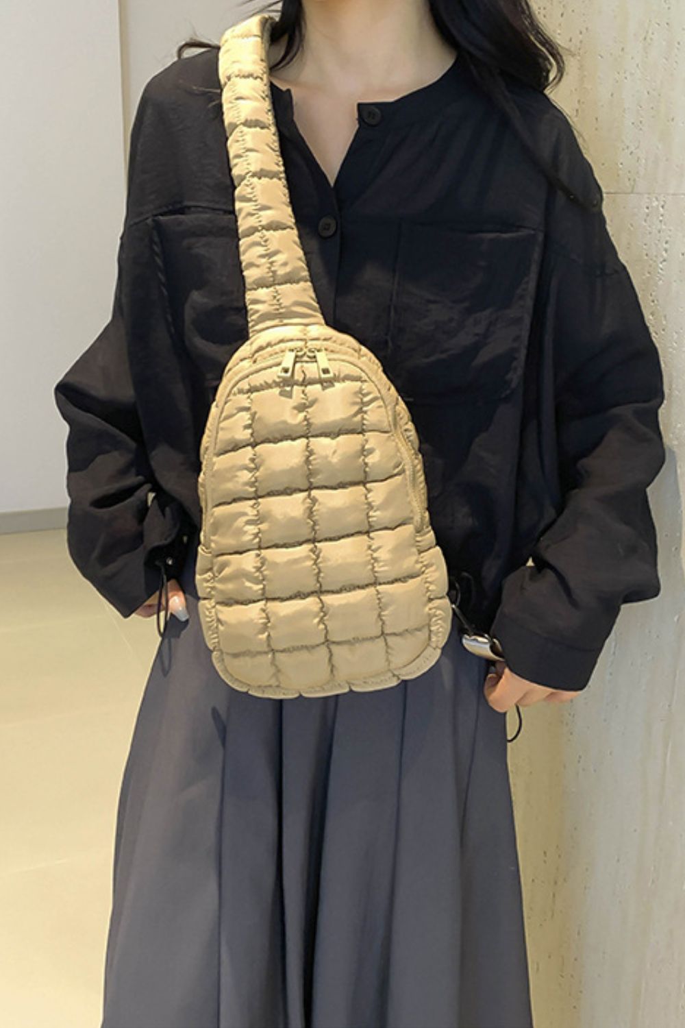 Olive Green Quilted Crossbody Bag