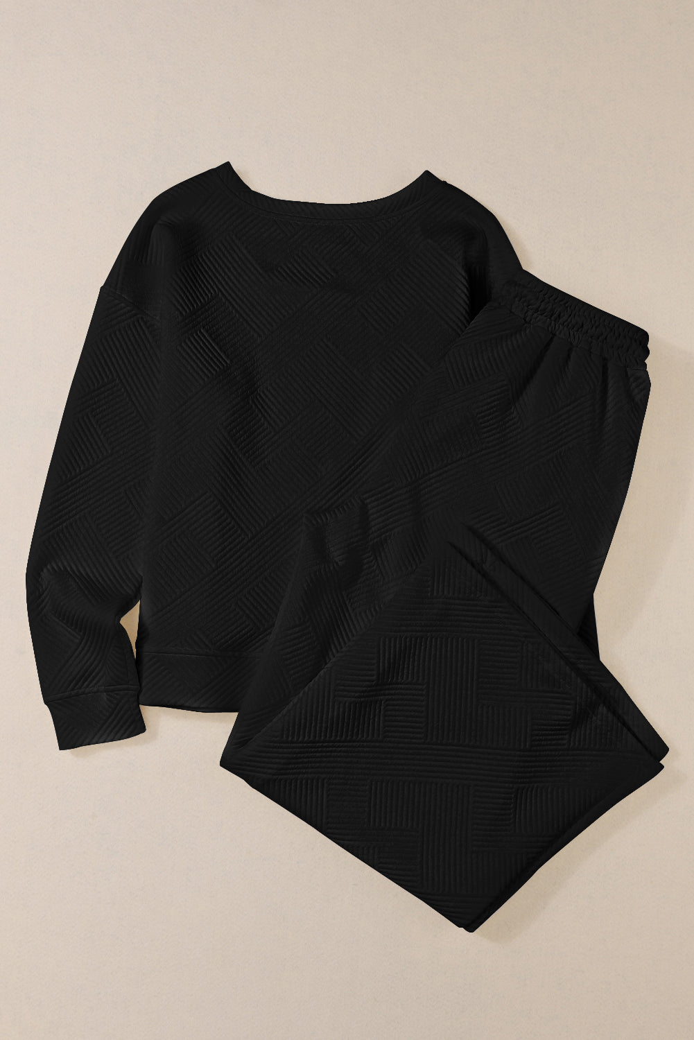 Textured Loose Slouchy Long Sleeve Top and Pants Set